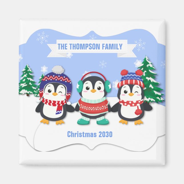 Cute Personnalisé Trois Pingouins Magnet de Noël (Devant)