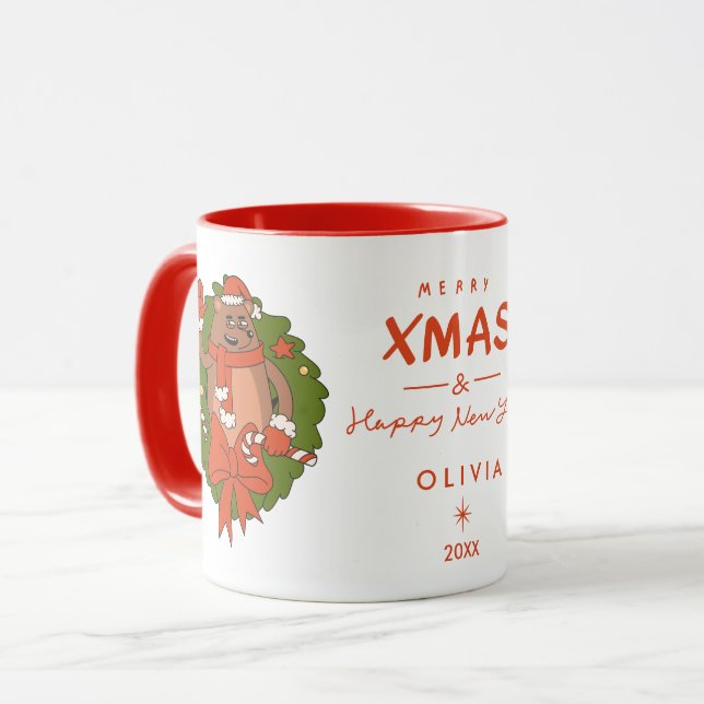 Cute personnalisée Sloth Christmas Mug - Custom (Devant gauche)