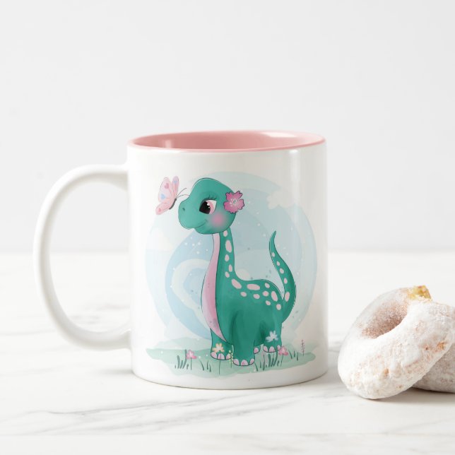 Cute Petit Dinosaure Avec Mug Papillon (Avec donut)