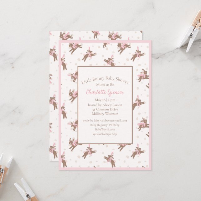 Cute Petit Lapin Baby shower Invitation (Devant/Arrière en situation)