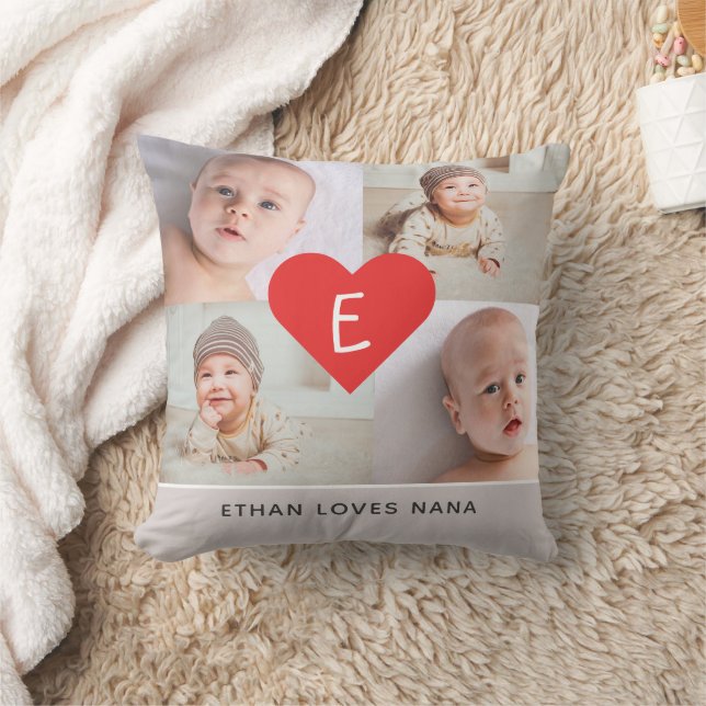 Cute Photo Collage Coussin avec Monogramme (Couverture)