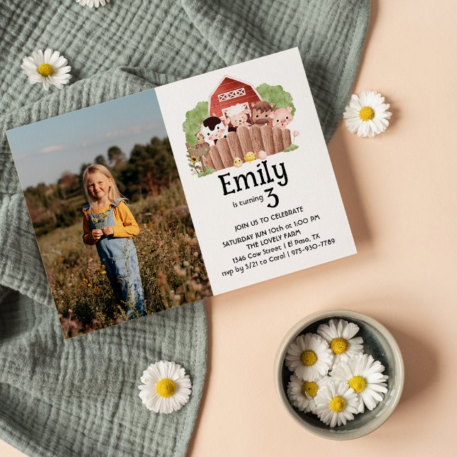 Cute Photo Farm Animaux Anniversaire Invitation (Créateur téléchargé)