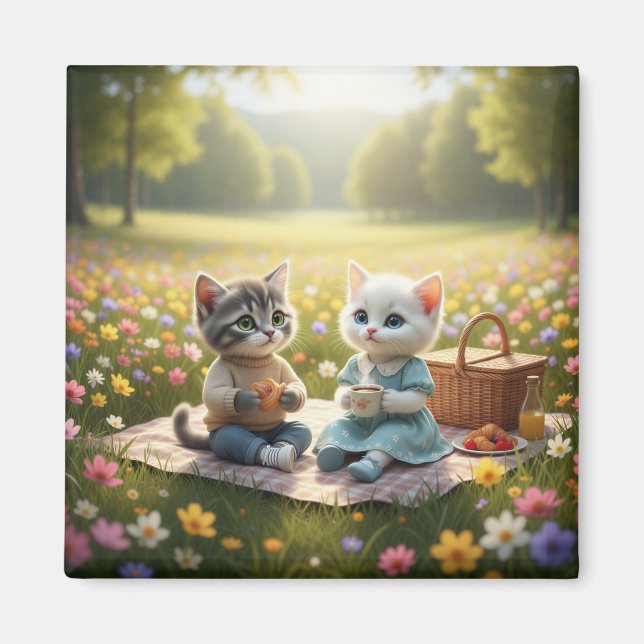 Cute Picnic Cat Magnet | Tom & Luna Spring Picnic  (Devant)