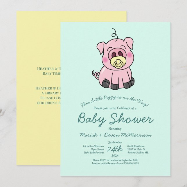 Cute Pig Baby shower Kawaii Invitation (Devant / Derrière)