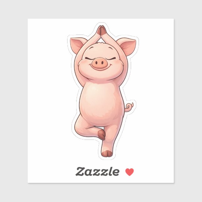 Cute Pig Doing Tree Pose Custom-Cut Vinyl Sticker (Feuille)