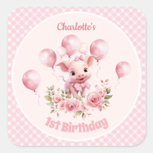 Cute Piggy Rose Farm Girl 1er Anniversaire Sticker