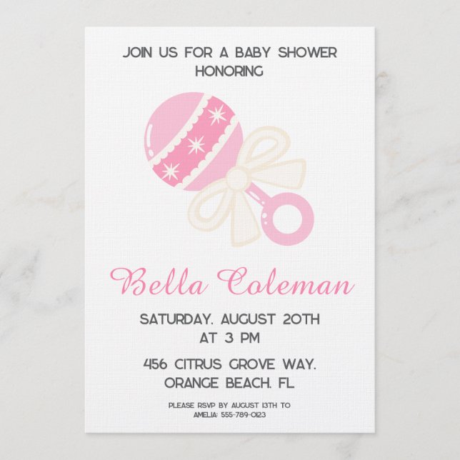 cute pink bow baby shower invitation (Devant)