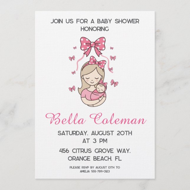 cute pink bow baby shower invitation (Devant)