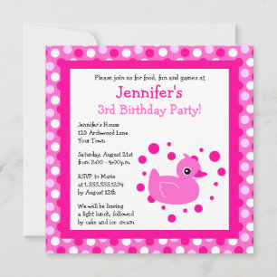 Cute Pink Ducky avec Invitation d'anniversaire Poi