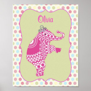 Cute Pink Elephant Princess Personalized Poster