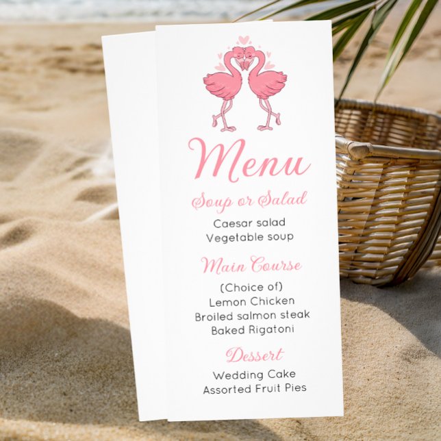 Cute Pink Flamingo Beach Tropical Wedding Menu (Créateur téléchargé)