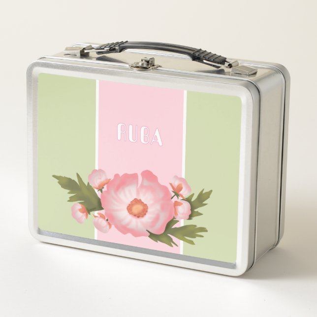 Cute pink floral Metal Lunchbox (Devant)