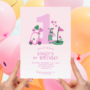Cute Pink Golf 1er Invitation anniversaire