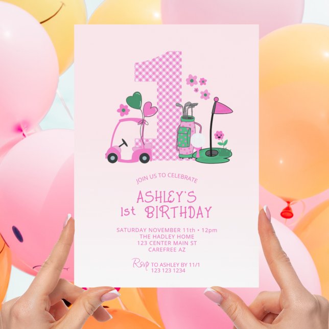 Cute Pink Golf 1er Invitation anniversaire (Créateur téléchargé)