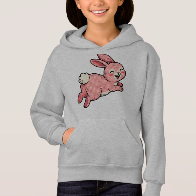 Cute Pink Hopping Bunny Rabbit Kids Hoodie (Devant)