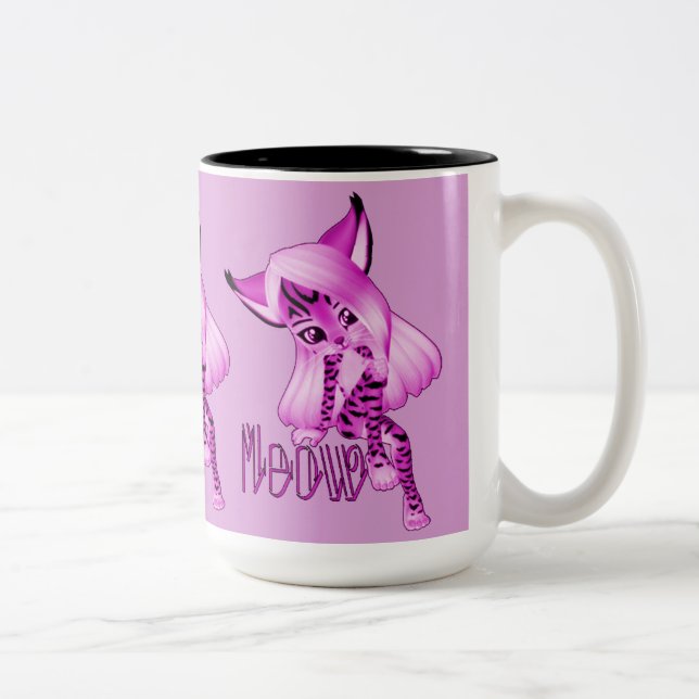 Cute Pink Meow Tiger Cat Café Mug (Droit)