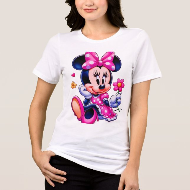 Cute Pink Polka-Dot Cartoon Mouse – Ladies Tshirt (Recto)