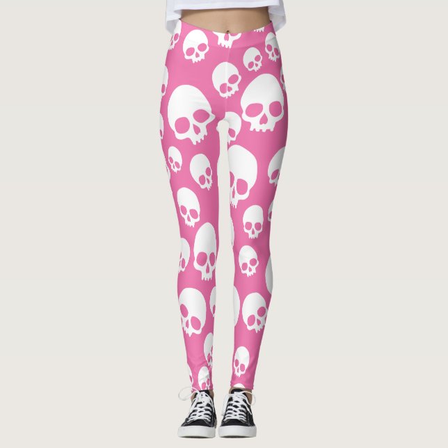 Cute Pink Random Skulls Motifs Leggings (Devant)