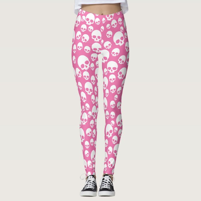 Cute Pink Random Skulls Motifs Leggings (Devant)