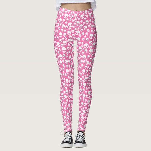 Cute Pink Random Skulls Motifs Leggings (Devant)