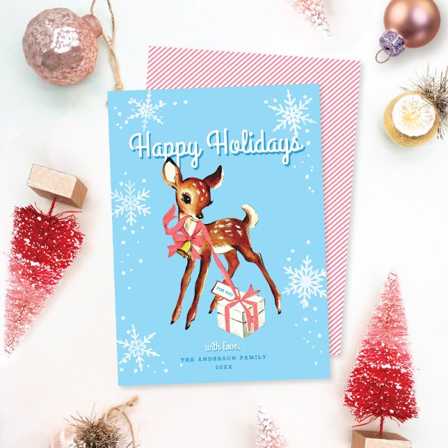 Cute Pink Retro Baby Deer Non-Photo Christmas Card (Créateur téléchargé)