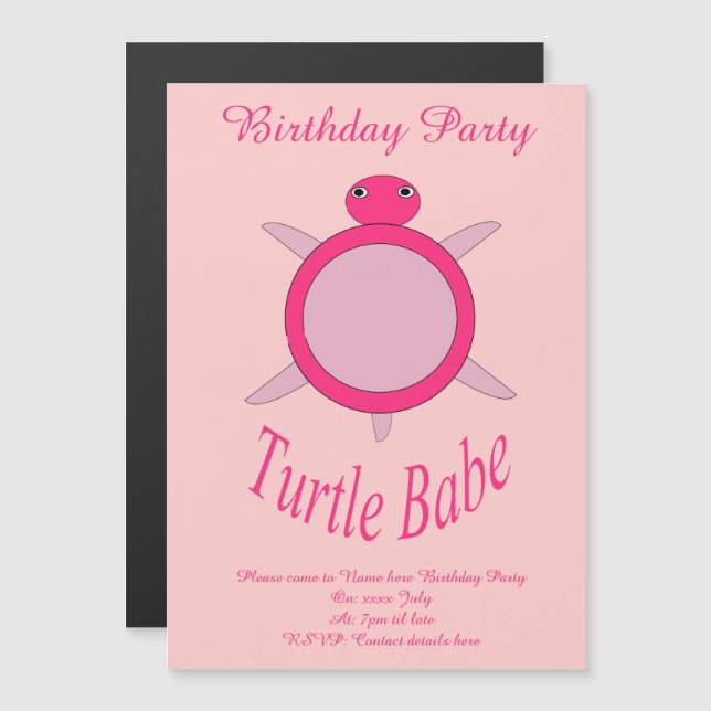 Cute Pink Turtle Babe Invitations personnalisés (Devant / Derrière)