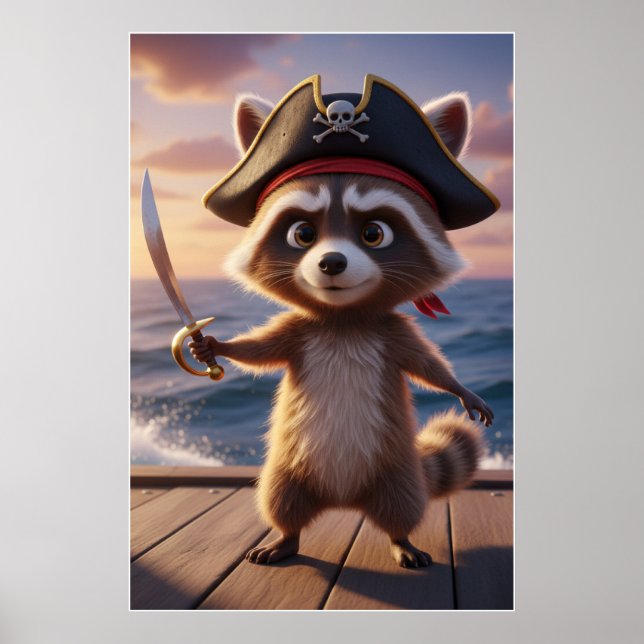 Cute Pirate Raccoon Adventure Art Poster (Devant)