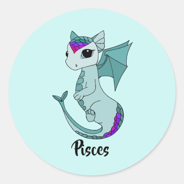 Cute Pisces Dragon design zodiac sticker (Devant)