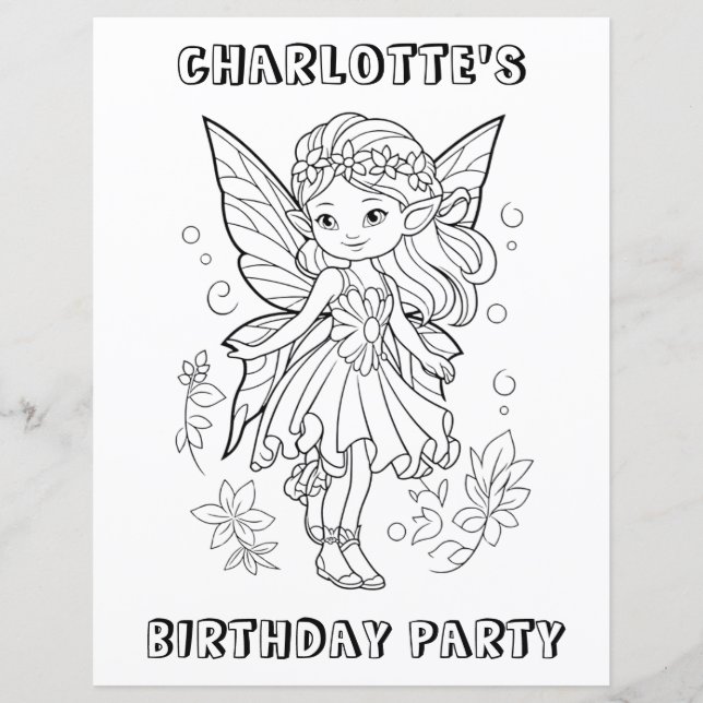 Cute pixie fairy birthday party coloring activity  (Devant)