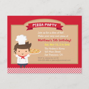 Cute Pizza Chef Boy Invitations de fête d'annivers