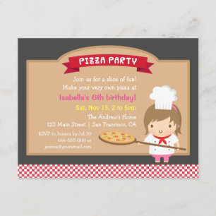 Cute Pizza Chef Fille Invitations À La Fête D'Anni