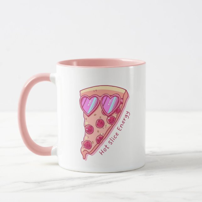 Cute Pizza Lover Mug with Pink Heart Sunglasses (Gauche)