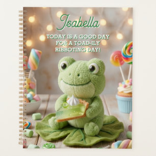 Cute Plush Frog tenant une tarte au citron vert pe
