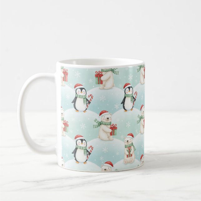 Cute Polar Bears & Penguins Christmas Pattern Mug (Gauche)