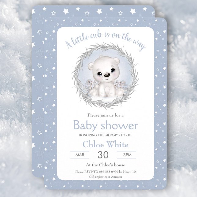 Cute Polar Ours Winter Boy Baby shower Invitation (Cute Polar Bear Winter Boy Baby Shower Invitation)