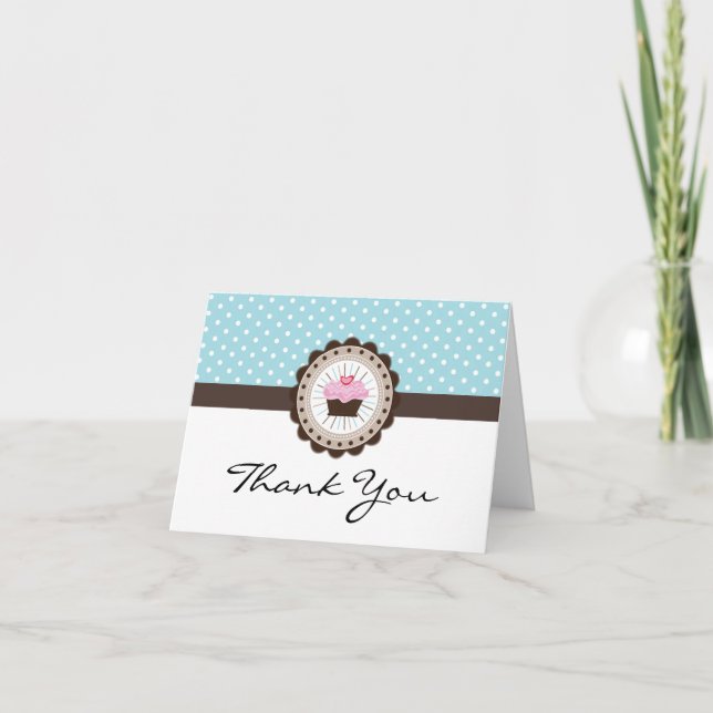 Cute Polk a Dot Cupcake Carte de remerciements (Devant)