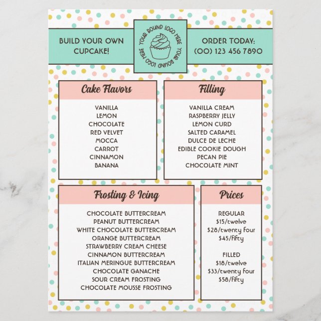 Cute Polka Dot Cupcake Bakery Menu (Devant)