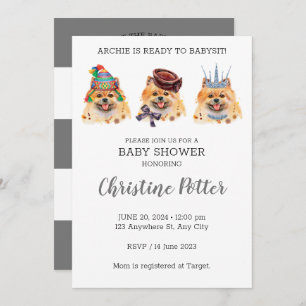 Cute Pomeranian thème Baby shower Invitation