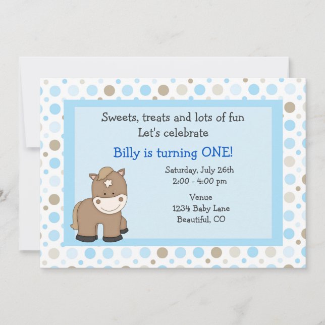 Cute Pony 1er Anniversaire Invitation pour garçons (Devant)