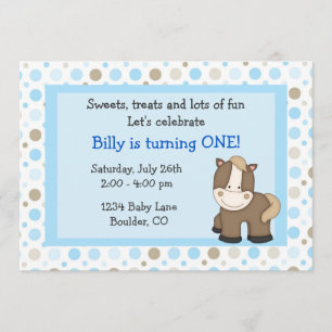 Cute Pony 1er Anniversaire Invitation pour garçons