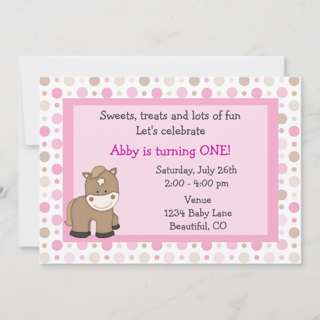 Cute Pony 1er anniversaire Invitation pour les fil (Devant)