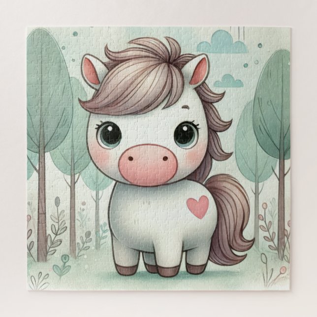 Cute Pony dans une forêt fantaisiste Puzzle (Vertical)