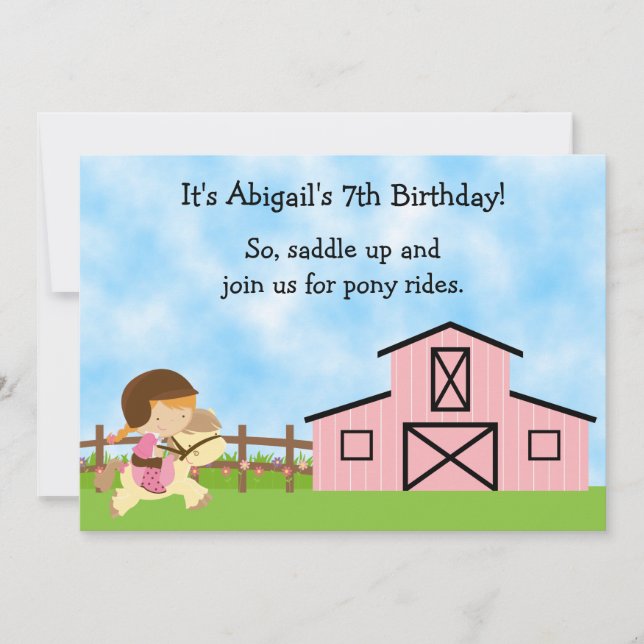 Cute Pony Rides Invitation d'anniversaire pour les (Devant)