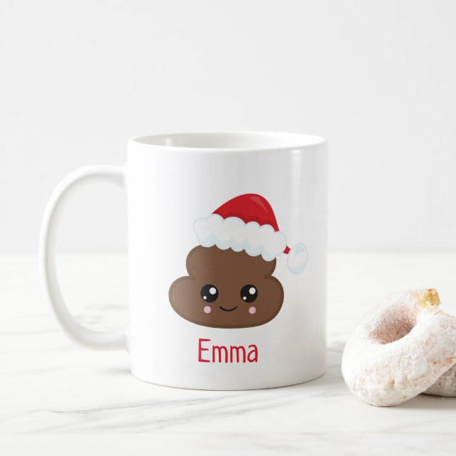 Cute Poop Emoji Mug de Noël personnalisé (Avec donut)
