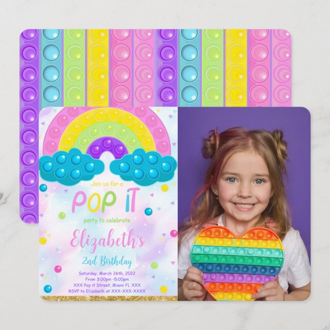 Cute Pop it Anniversaire Photo Invitation (Devant / Derrière)