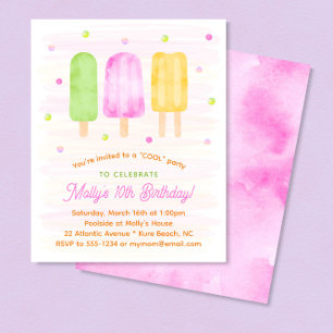 Cute Popsicles Girl été Anniversaire Invitation
