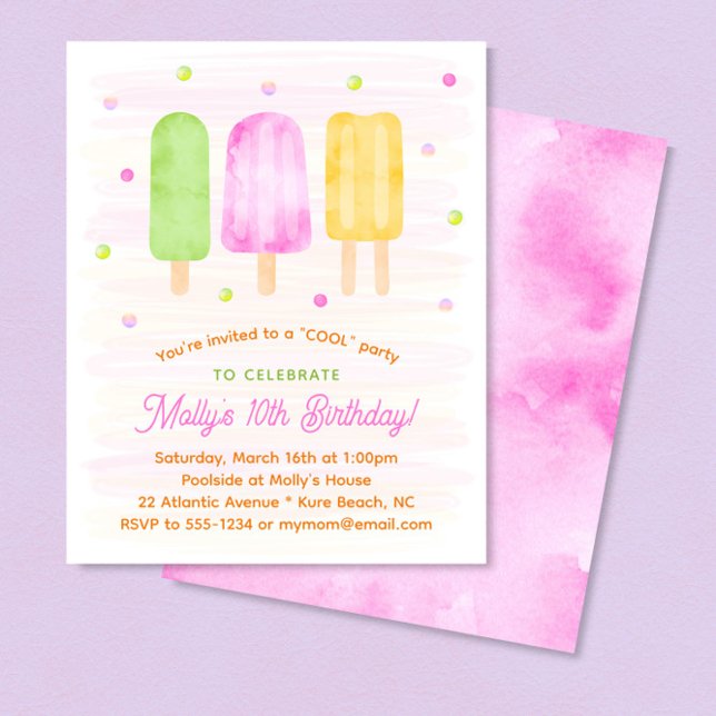 Cute Popsicles Girl été Anniversaire Invitation (Créateur téléchargé)