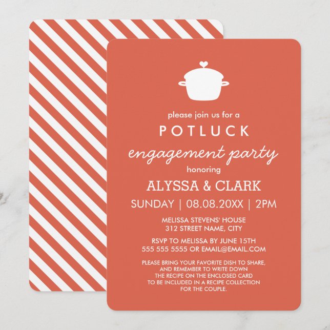 Cute Potluck Engagement Party Invitation (Devant / Derrière)