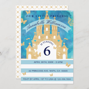 Cute Princess Turquoise Gold Castle Invitation Ann