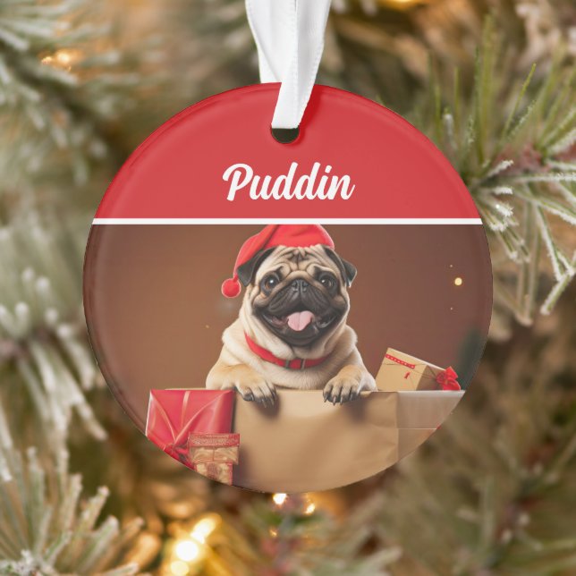 Cute Pug Dog Holiday Christmas Photo (Arbre)